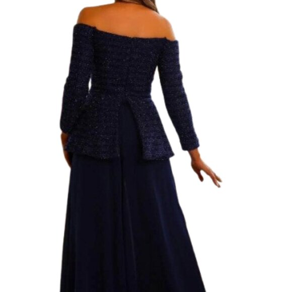 NWT Terani Couture 242E3185 Metallic Lace Formal Pantsuit Black Size 12 - Picture 3 of 6